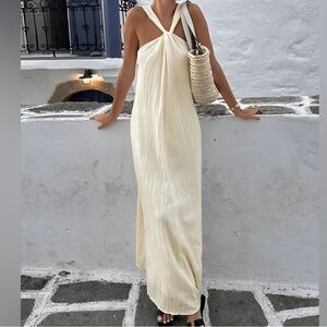 Commense Elegant Cream Halter Dress